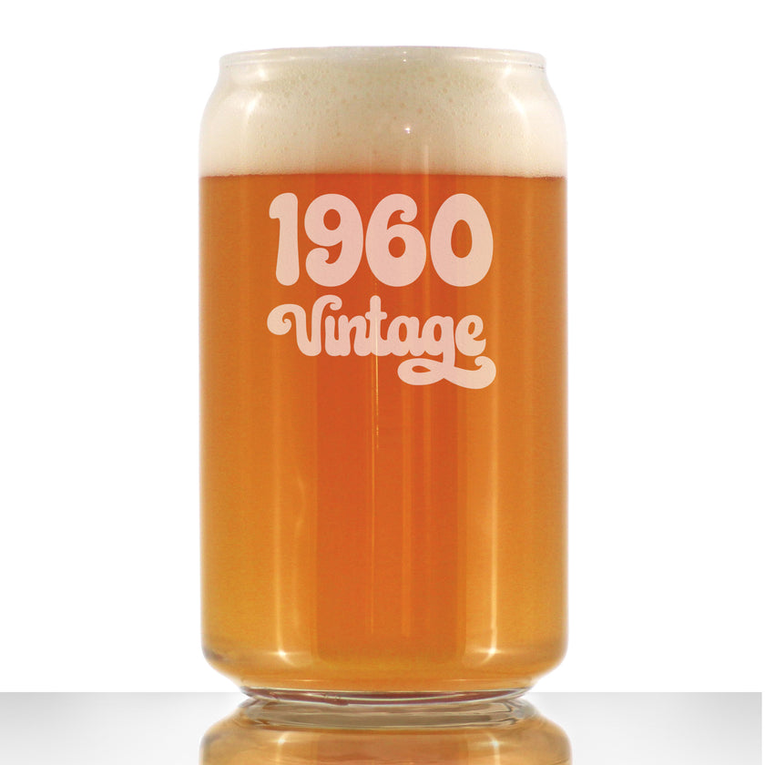 Vintage 1960 - Beer Can Pint Glass - 66th Birthday Gifts for Men or Women Turning 66 - Fun Bday Party Decor - 16 oz