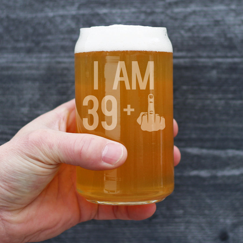 39 + 1 Middle Finger - 16 oz Beer Can Pint Glass - Funny 40th Birthday Gifts for Men or Women Turning 40
