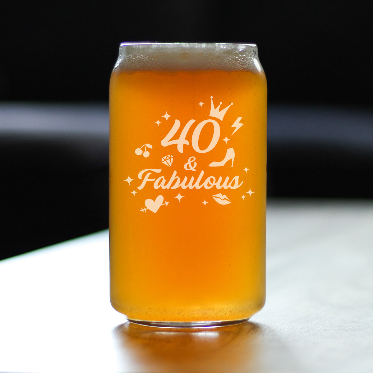 40 And Fabulous - Beer Can Pint Glass - Funny 40th Birthday Gifts for Women Turning 40 - 16 oz Glasses