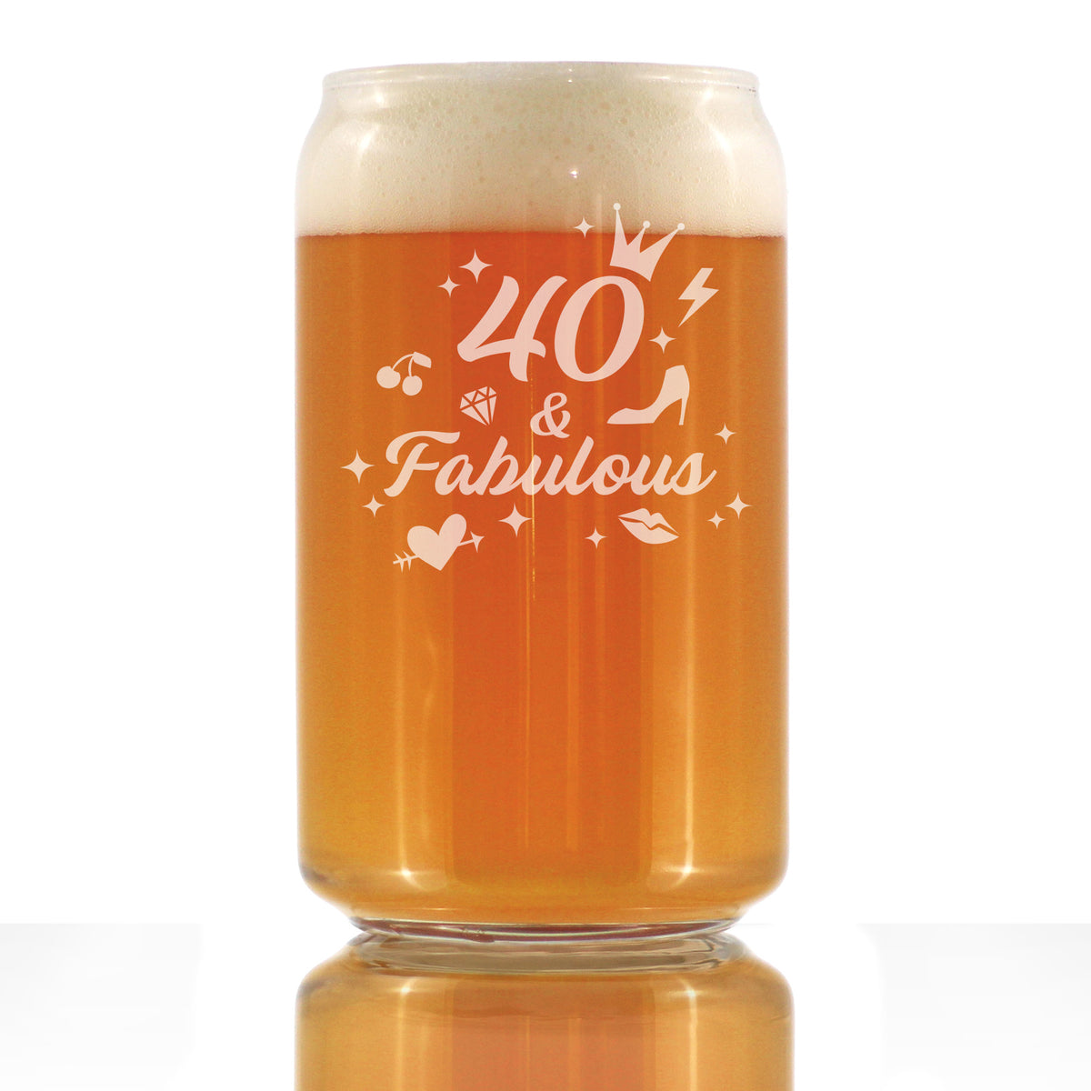 40 And Fabulous - Beer Can Pint Glass - Funny 40th Birthday Gifts for Women Turning 40 - 16 oz Glasses