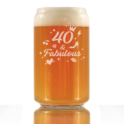 40 And Fabulous - Beer Can Pint Glass - Funny 40th Birthday Gifts for Women Turning 40 - 16 oz Glasses