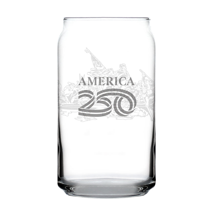 America 250 Washington Crossing the Delaware Engraved Beer Can Glass America250 Official for 250th Anniversary of the USA Beer Can Shaped Pint Glass - 16oz