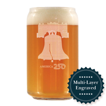 America 250 Liberty Bell Engraved Beer Can Glass America250 Official for 250th Anniversary of the USA Beer Can Shaped Pint Glass - 16oz