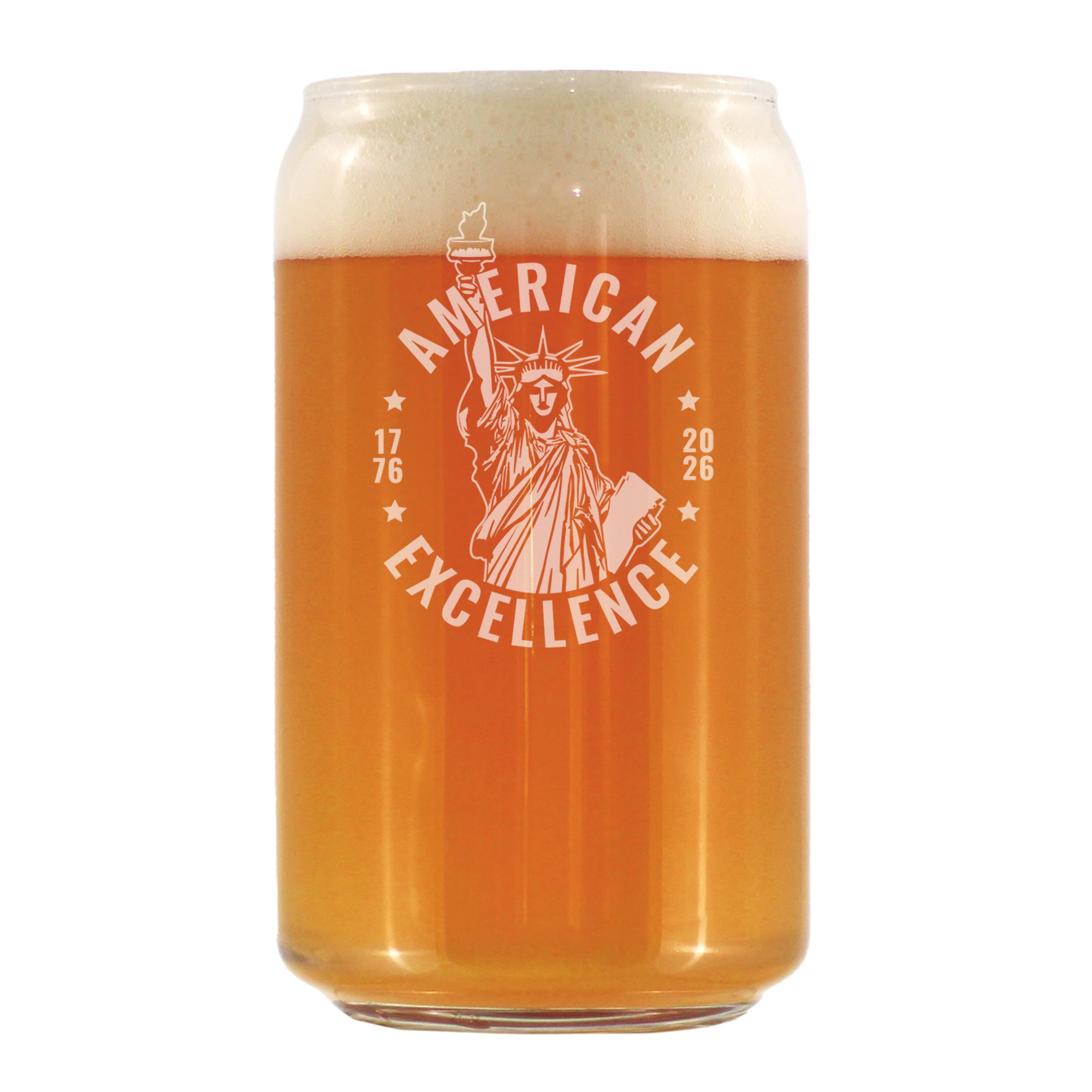 America 250 American Excellence Engraved Beer Can Glass America250 Official for 250th Anniversary of the USA Beer Can Shaped Pint Glass - 16oz