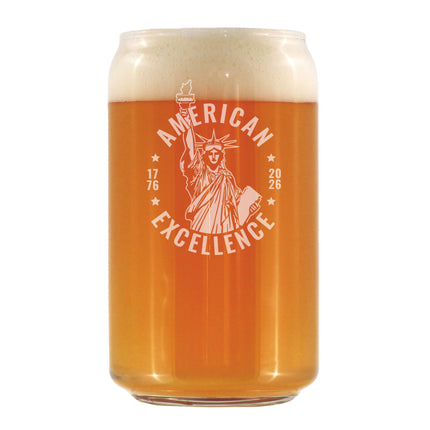 America 250 American Excellence Engraved Beer Can Glass America250 Official for 250th Anniversary of the USA Beer Can Shaped Pint Glass - 16oz