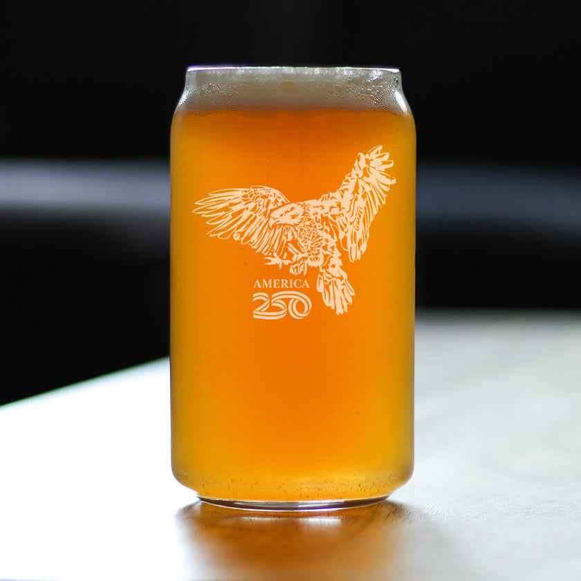 America 250 Bald Eagle Engraved Beer Can Glass America250 Official for 250th Anniversary of the USA Beer Can Shaped Pint Glass - 16oz