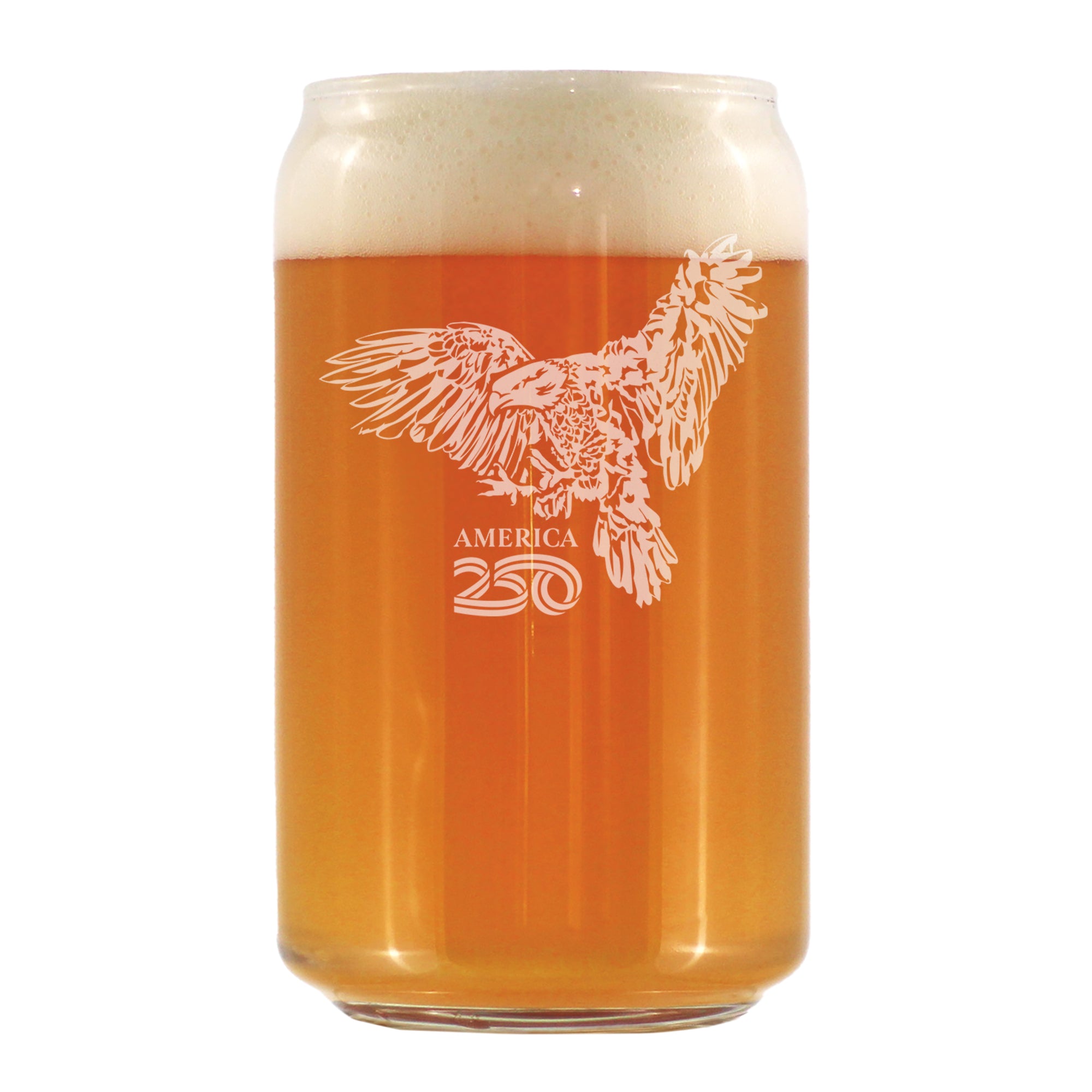 America 250 Bald Eagle Engraved Beer Can Glass America250 Official for 250th Anniversary of the USA Beer Can Shaped Pint Glass - 16oz