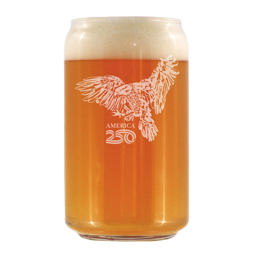 America 250 Bald Eagle Engraved Beer Can Glass America250 Official for 250th Anniversary of the USA Beer Can Shaped Pint Glass - 16oz