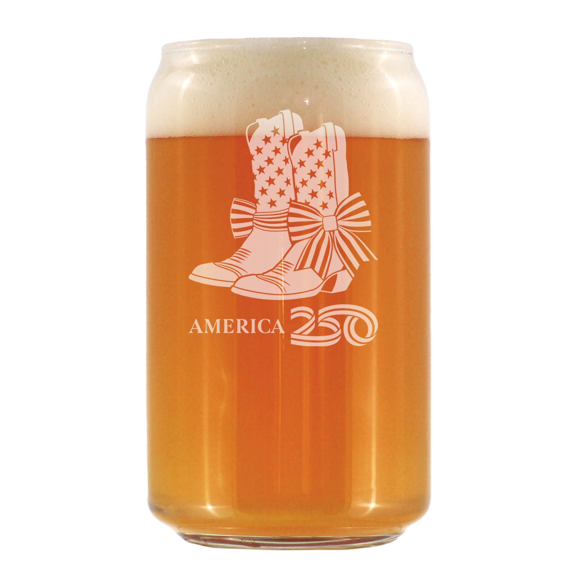 America 250 Cowgirl Boots Engraved Beer Can Glass America250 Official for 250th Anniversary of the USA Beer Can Shaped Pint Glass - 16oz