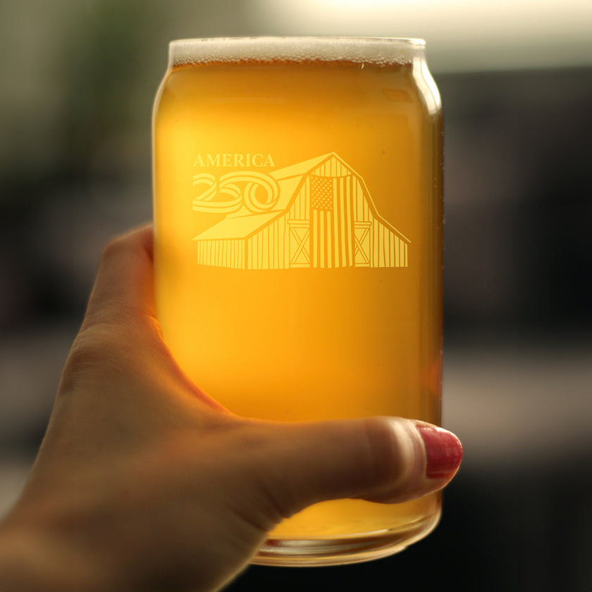 America 250 Homestead Barn Engraved Beer Can Glass America250 Official for 250th Anniversary of the USA Beer Can Shaped Pint Glass - 16oz