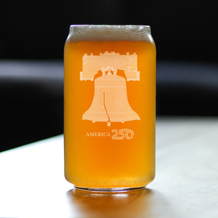 America 250 Liberty Bell Engraved Beer Can Glass America250 Official for 250th Anniversary of the USA Beer Can Shaped Pint Glass - 16oz