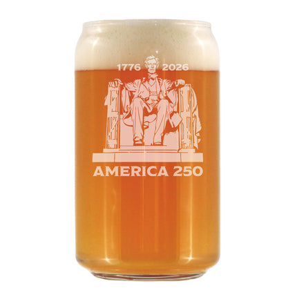 America 250 Lincoln Memorial Engraved Beer Can Glass America250 Official for 250th Anniversary of the USA Beer Can Shaped Pint Glass - 16oz