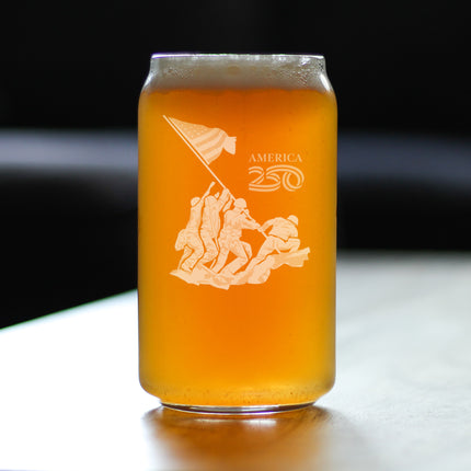 American 250 Raising the Flag on Iwo Jima Engraved Beer Can Glass America250 Official for 250th Anniversary of the USA Beer Can Shaped Pint Glass - 16oz