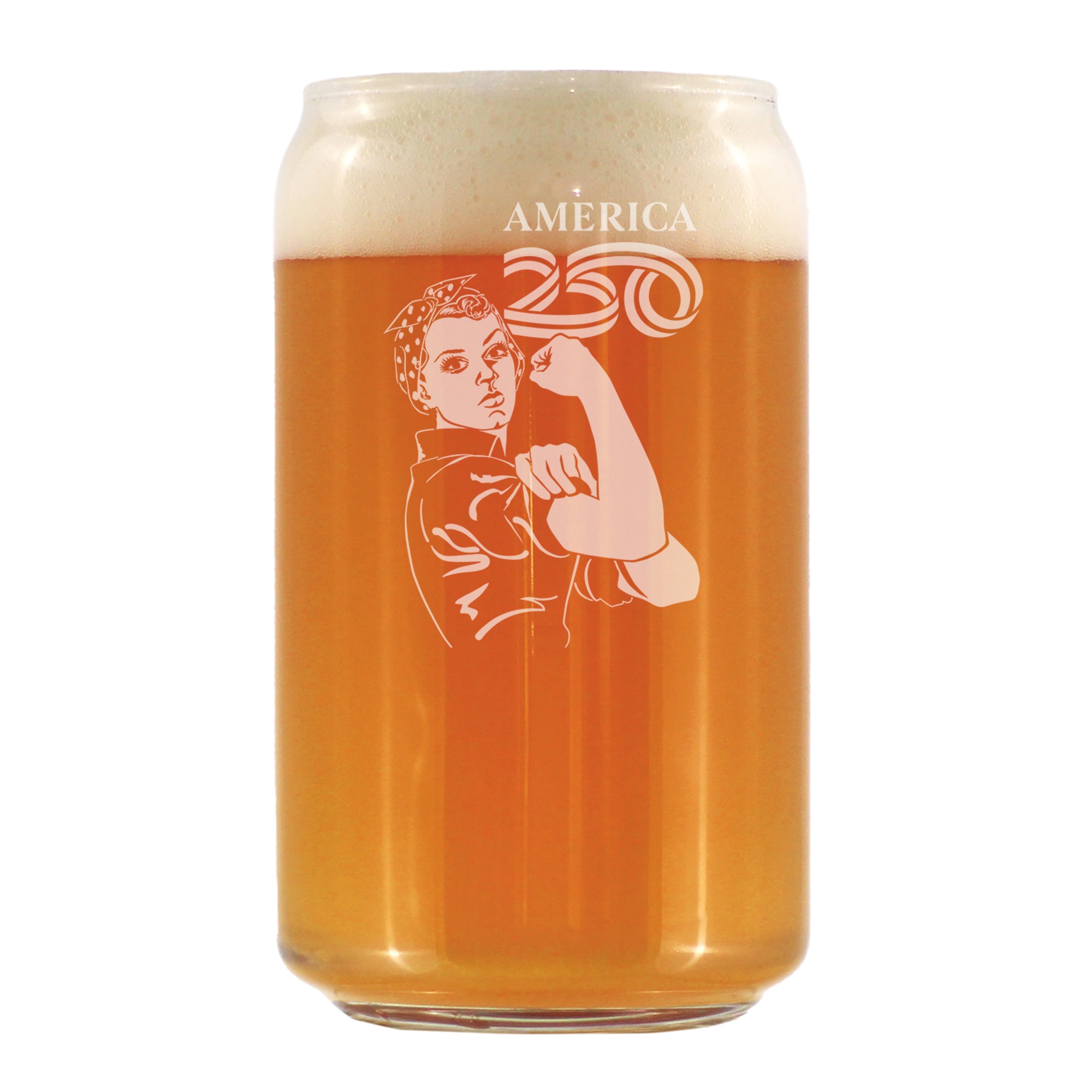 America 250 Rosie the Riveter Engraved Beer Can Glass America250 Official for 250th Anniversary of the USA Beer Can Shaped Pint Glass - 16oz
