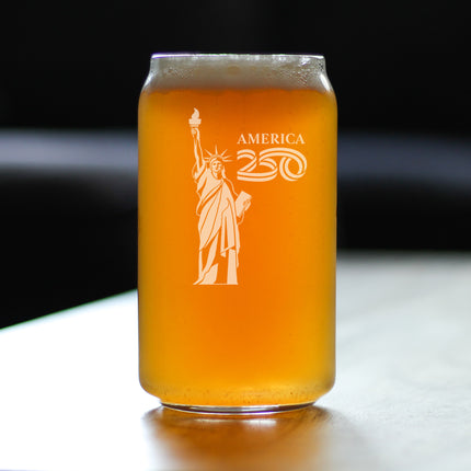 America 250 Statue of Liberty Engraved Beer Can Glass America250 Official for 250th Anniversary of the USA Beer Can Shaped Pint Glass - 16oz