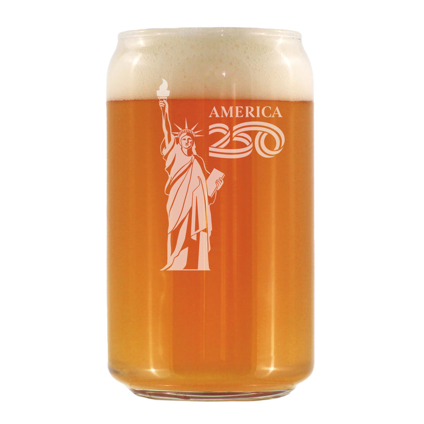 America 250 Statue of Liberty Engraved Beer Can Glass America250 Official for 250th Anniversary of the USA Beer Can Shaped Pint Glass - 16oz