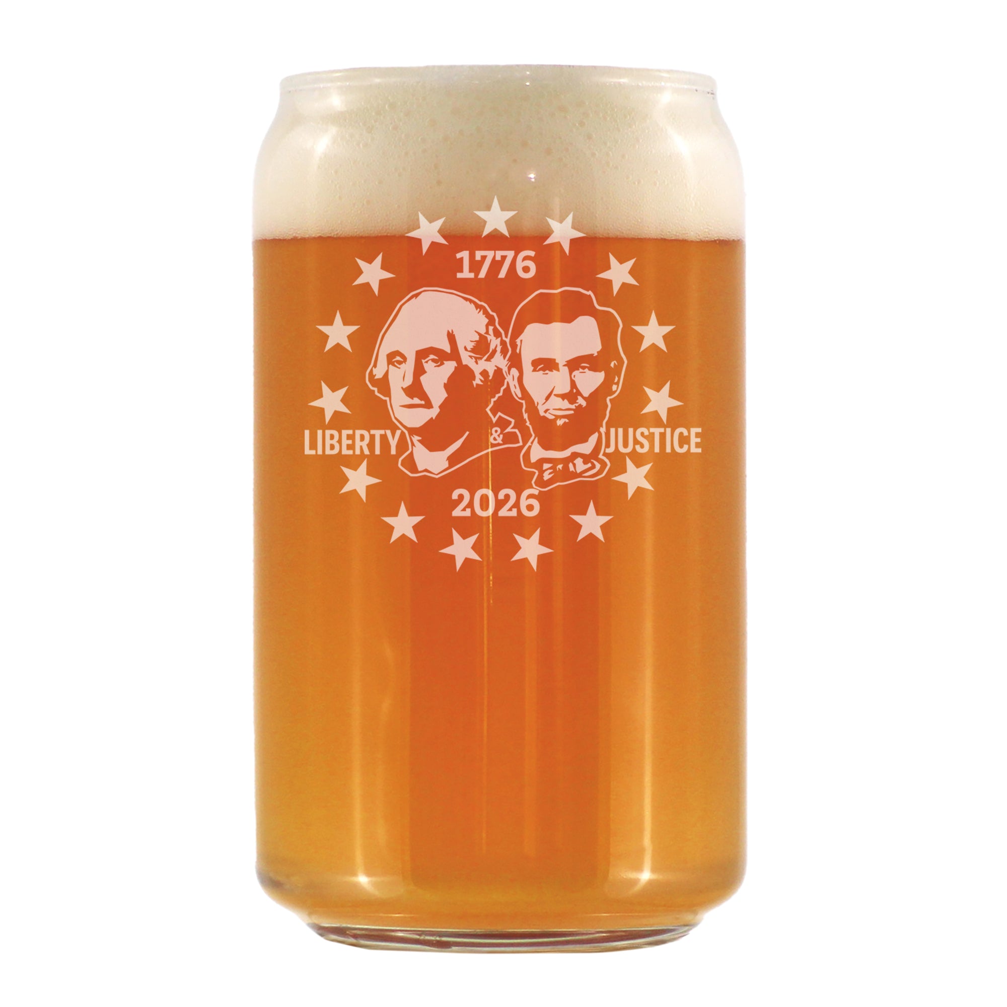 America 250 Washington Lincoln Engraved Beer Can Glass America250 Official for 250th Anniversary of the USA Beer Can Shaped Pint Glass - 16oz