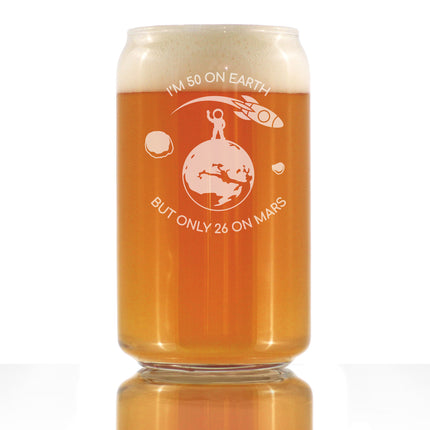 Age on Mars 50 - Beer Can Pint Glass - Unique Funny 50th Birthday Gifts for Women and Men - 16 oz Glasses