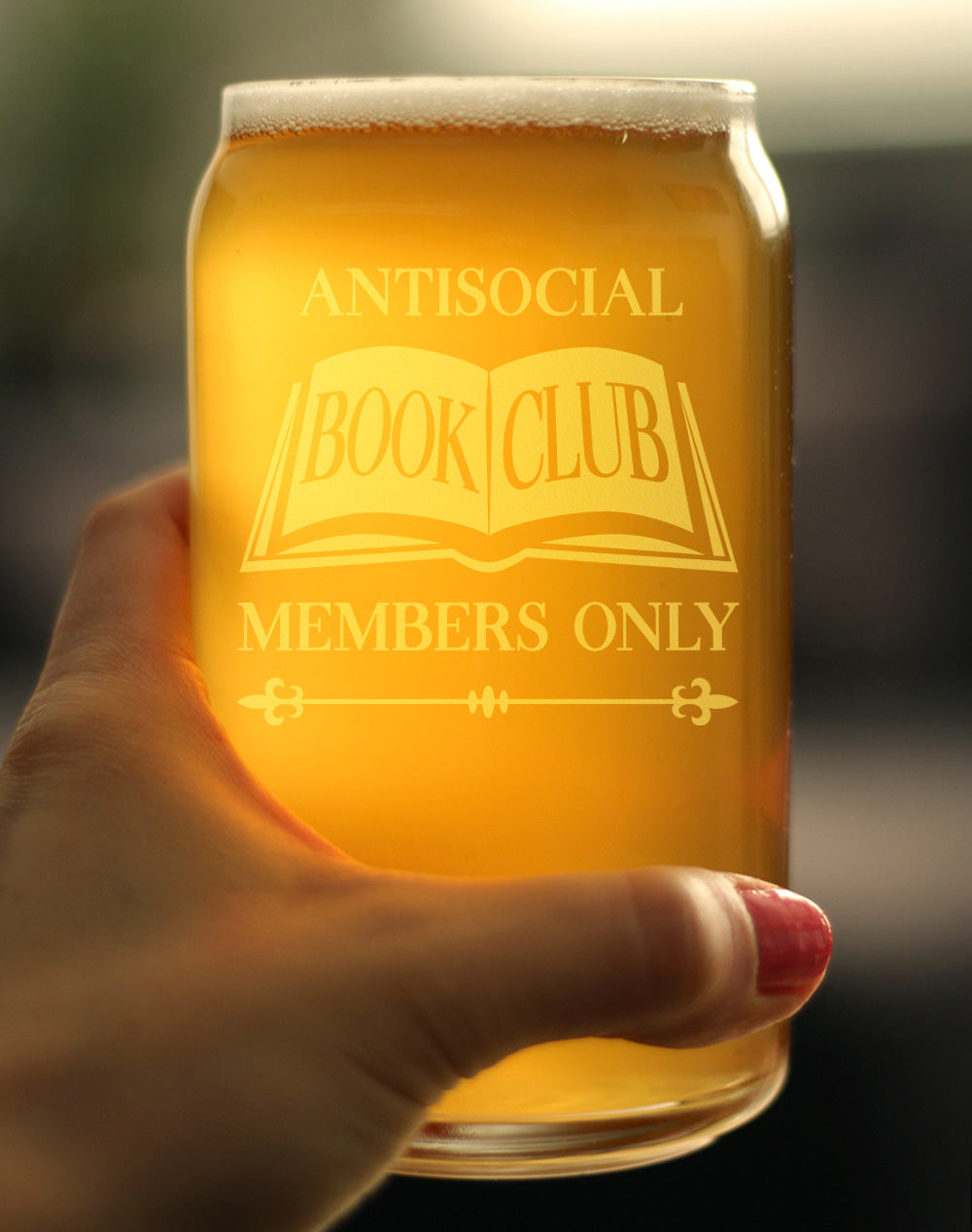 Antisocial Book Club Engraved Beer Can Glass  Funny Gifts for Introverts and Book Club Beer Can Shaped Pint Glass - 16oz