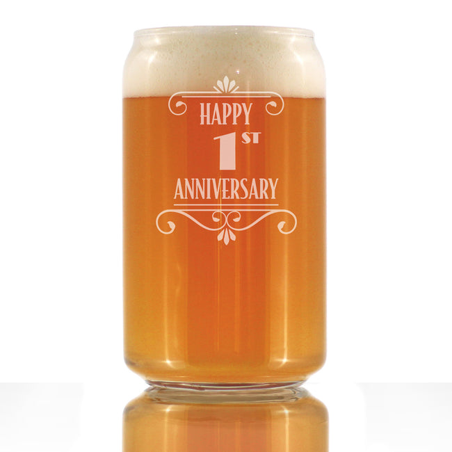 Happy 1st Anniversary Engraved Beer Can Glass Gifts 1 Year Anniversary Art Deco Party Decor Beer Can Shaped Pint Glass - 16oz