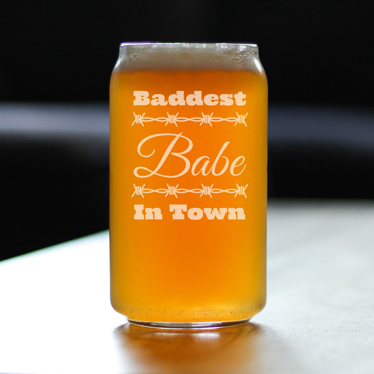 Baddest Babe in Town Engraved Beer Can Glass Gifts Gifts for Women with Attitude Beer Can Shaped Pint Glass - 16oz