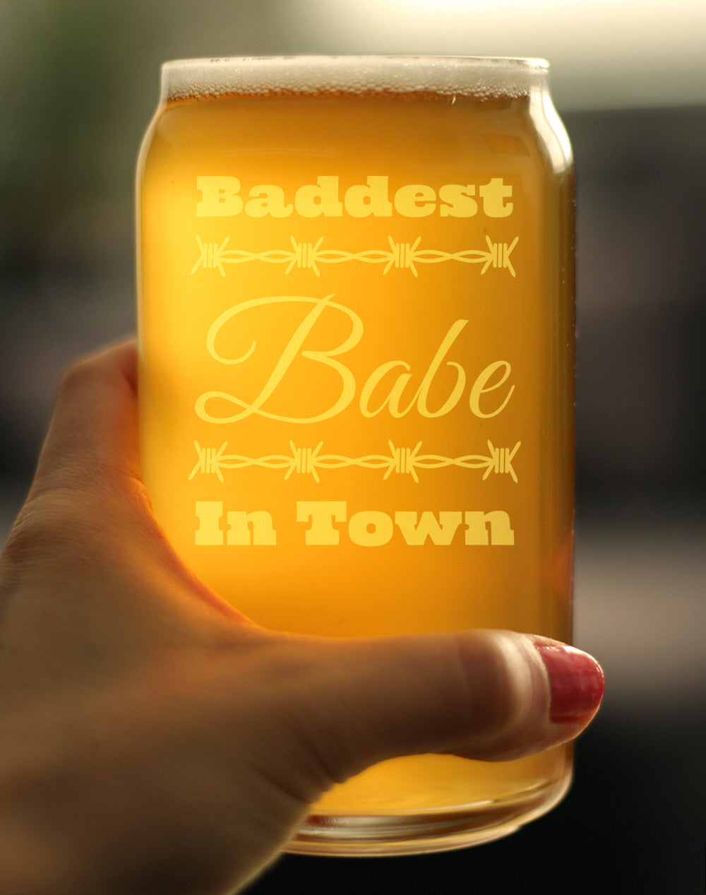 Baddest Babe in Town Engraved Beer Can Glass Gifts Gifts for Women with Attitude Beer Can Shaped Pint Glass - 16oz