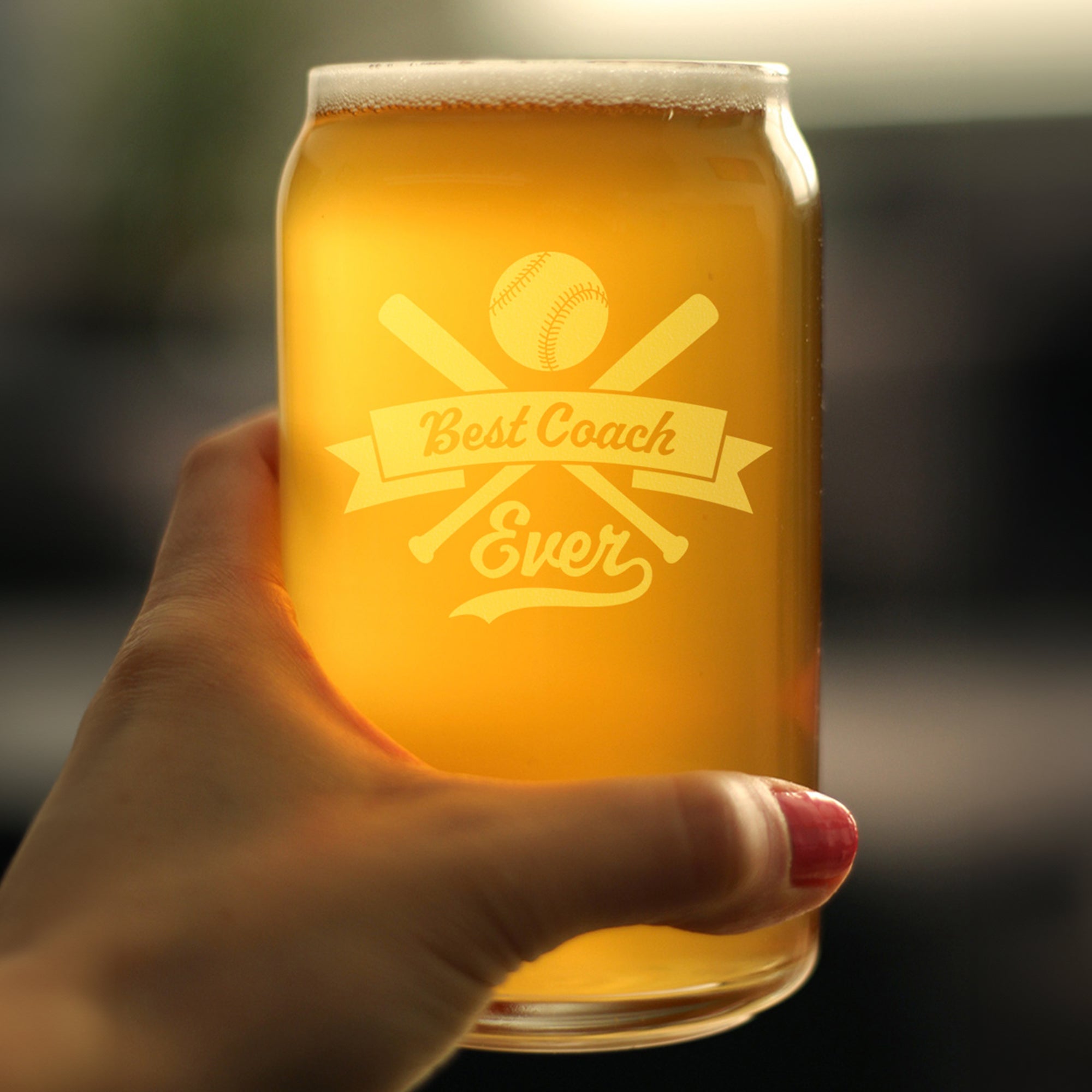 Baseball Gifts for Coaches - Engraved Beer Can Glass - Best Coach Ever - Beer Can Shaped Pint Glass - 16oz