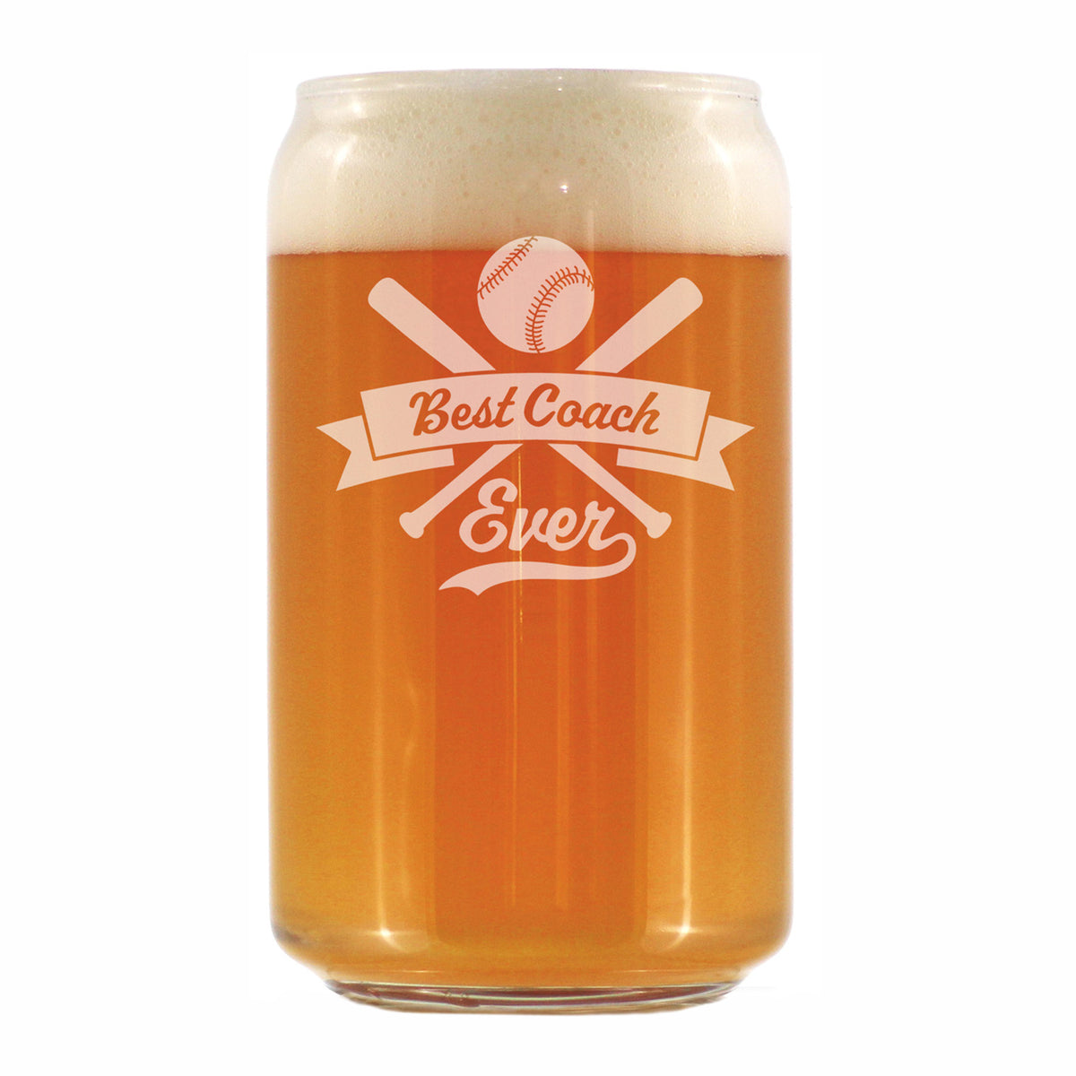 Baseball Gifts for Coaches - Engraved Beer Can Glass - Best Coach Ever - Beer Can Shaped Pint Glass - 16oz