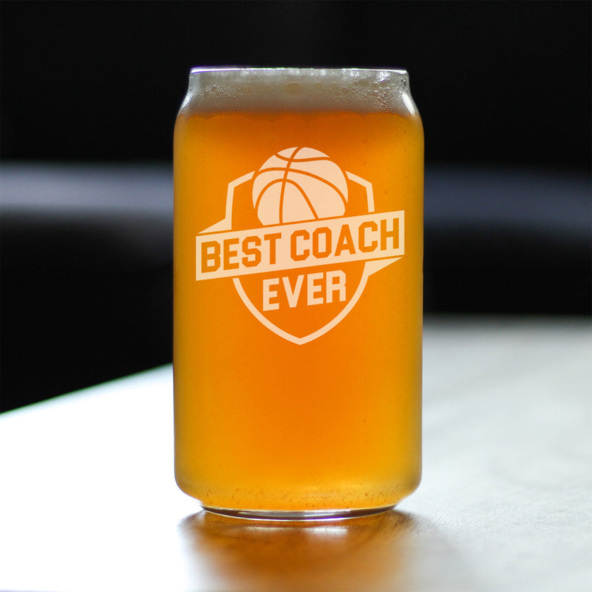 Basketball Coach Gifts for Coaches - Engraved Beer Can Glass - Best Coach Ever - Beer Can Shaped Pint Glass - 16oz