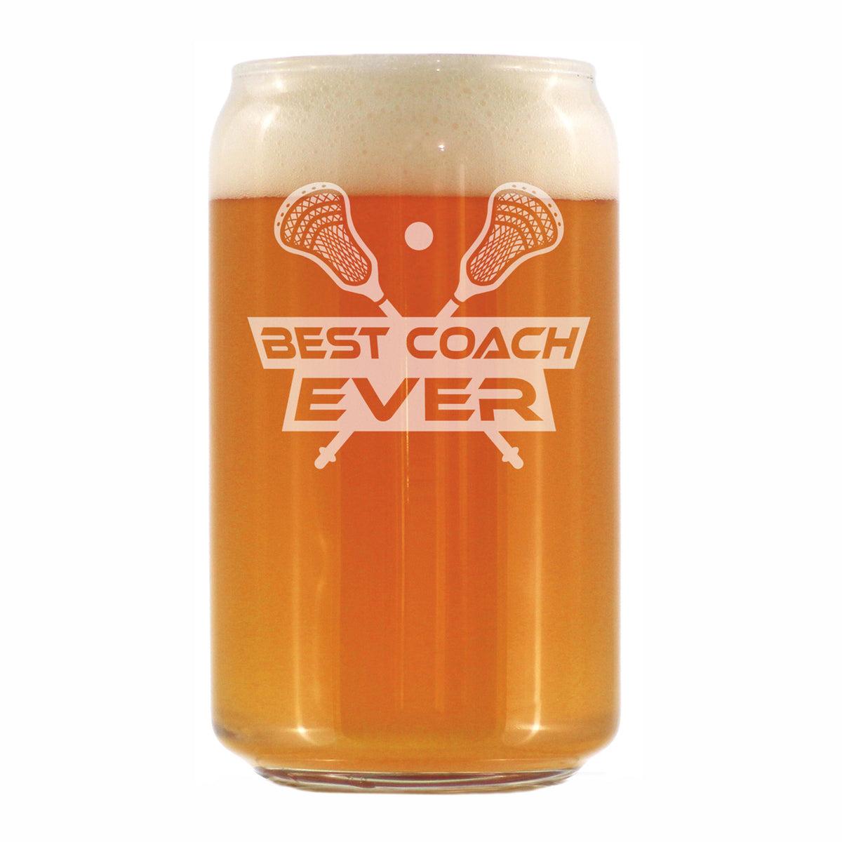 Lacrosse Coach Gifts for Coaches - Engraved Beer Can Glass - Best Coach Ever - Beer Can Shaped Pint Glass - 16oz