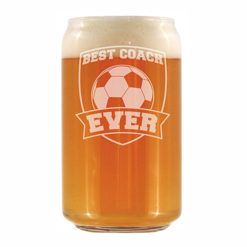 Soccer Gifts for Coaches - Engraved Beer Can Glass - Best Coach Ever - Beer Can Shaped Pint Glass - 16oz