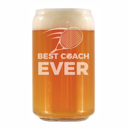 Tennis Coach Gifts for Coaches - Engraved Beer Can Glass - Best Coach Ever - Beer Can Shaped Pint Glass - 16oz
