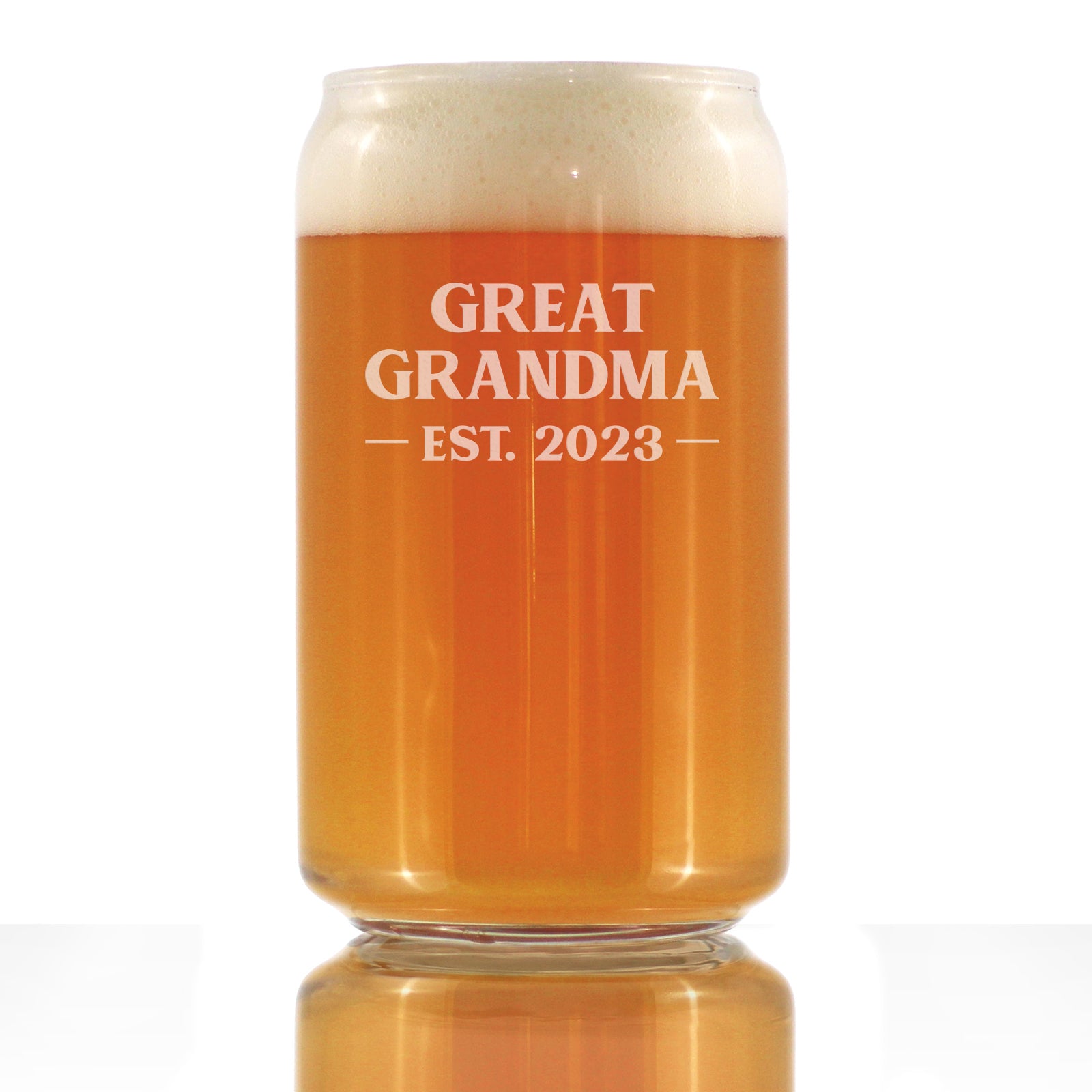 Great Grandma Est 2023 - New Great Grandmother Beer Can Pint Glass Gift for First Time Great Grandparents - Bold 16 Oz Glasses