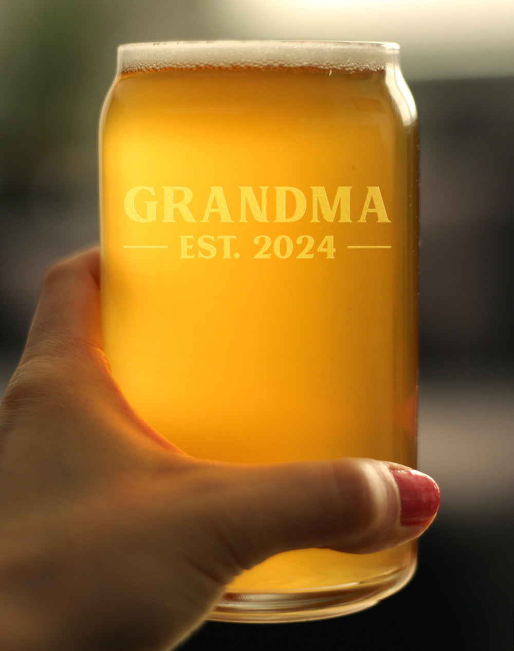 Grandma Est 2024 - New Grandmother Beer Can Pint Glass Gift for First Time Grandparents - Bold 16 Oz Glasses