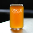 Uncle Est 2024 - Beer Can Pint Glass Gift for First Time Uncles - Bold 16 Oz Glasses