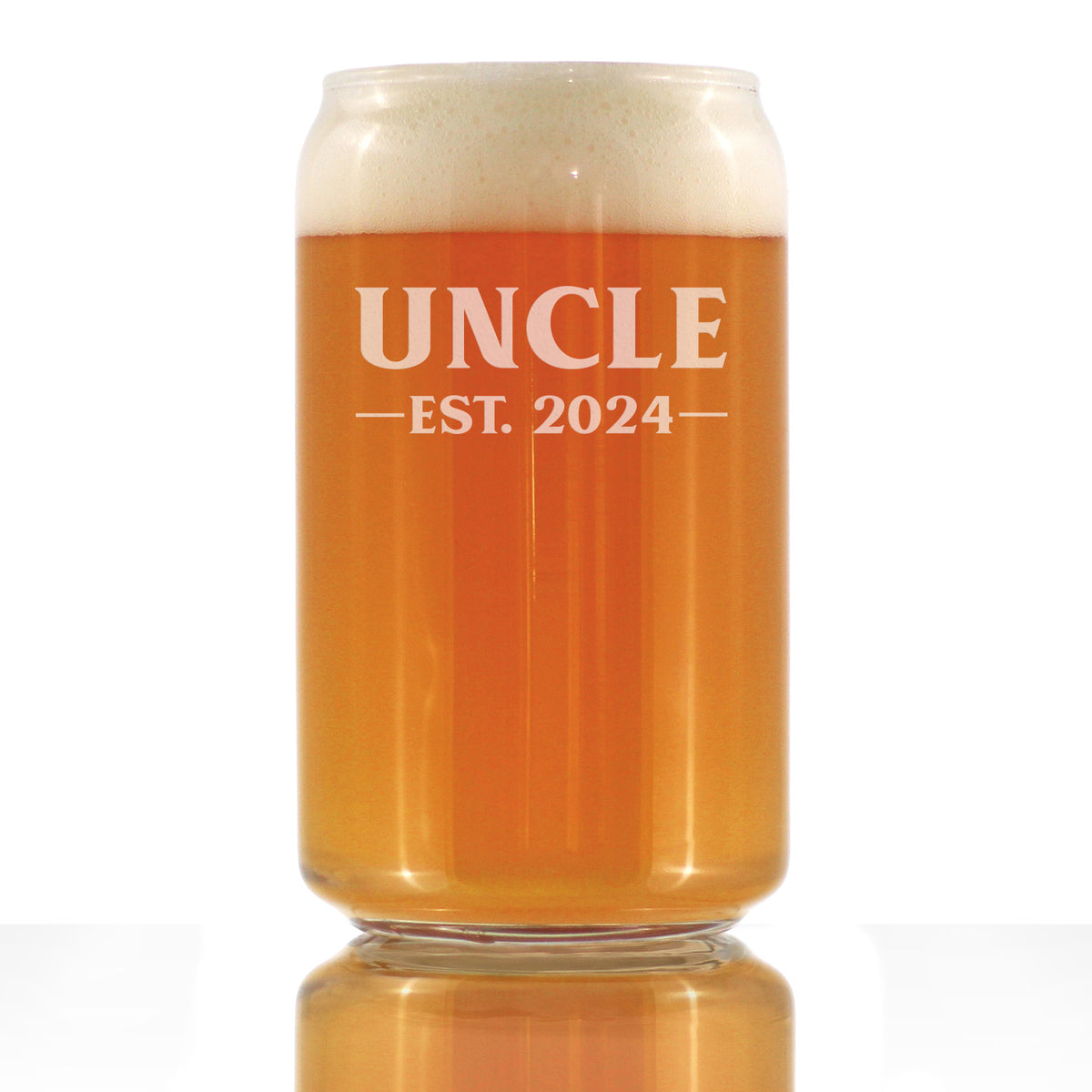 Uncle Est 2024 - Beer Can Pint Glass Gift for First Time Uncles - Bold 16 Oz Glasses