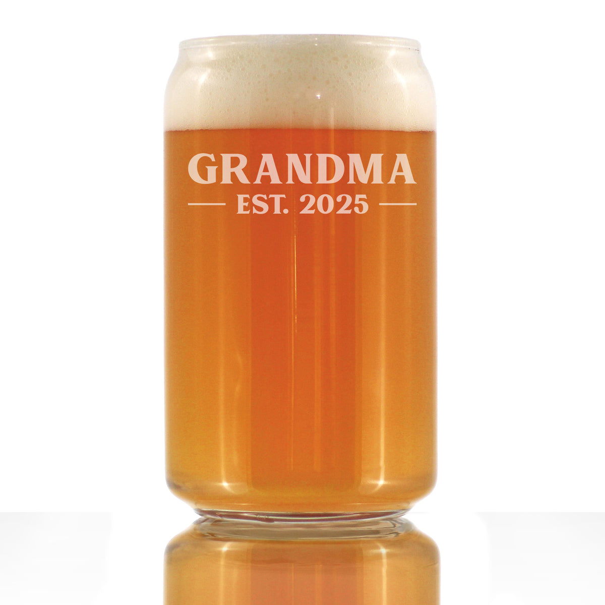 Grandma Est 2025 - New Grandmother Beer Can Pint Glass Gift for First Time Grandparents - Bold 16 Oz Glasses