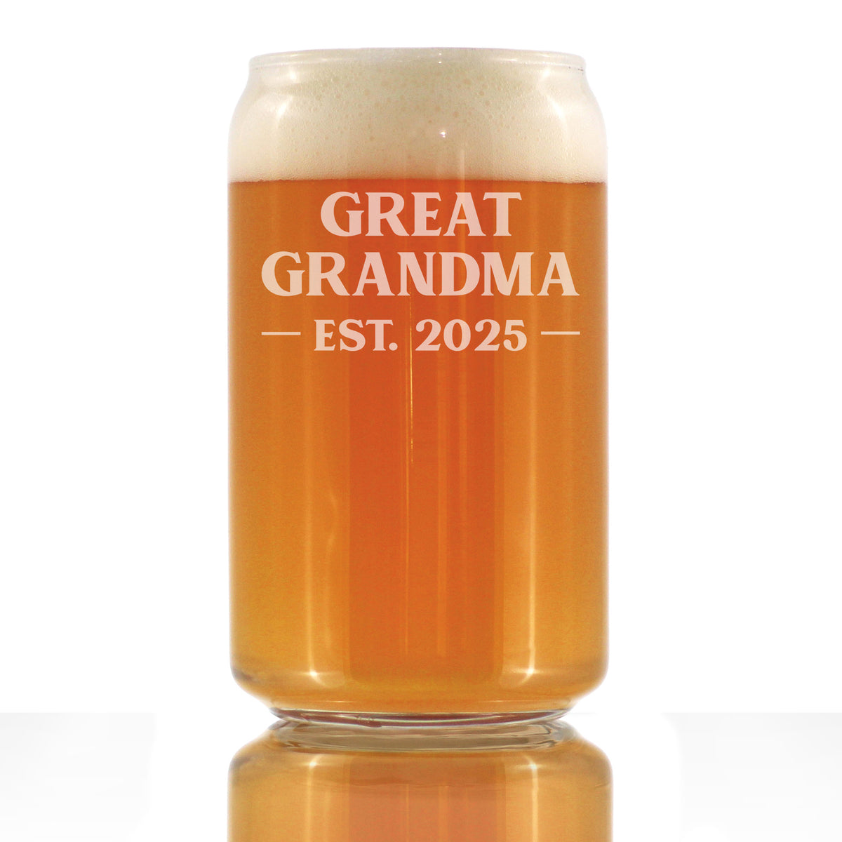 Great Grandma Est 2025 - New Great Grandmother Beer Can Pint Glass Gift for First Time Great Grandparents - Bold 16 Oz Glasses