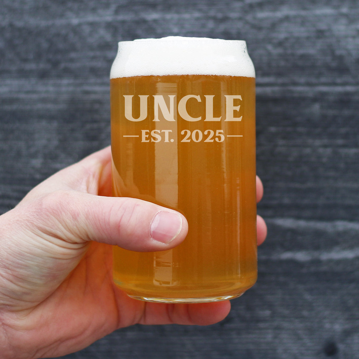 Uncle Est 2025 - Beer Can Pint Glass Gift for First Time Uncles - Bold 16 Oz Glasses