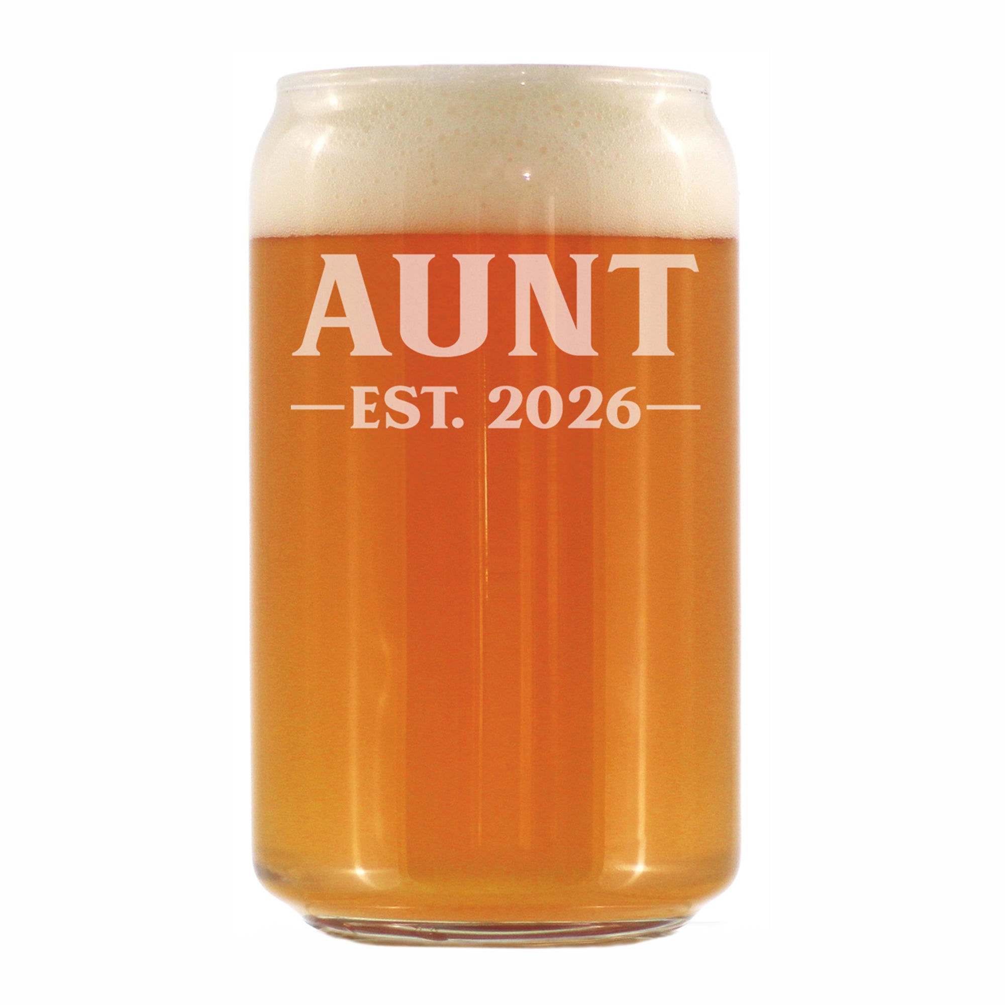 Aunt Est 2026 - Engraved Beer Can Glass - New Aunt Gift for First Time Aunts - Bold Beer Can Shaped Pint Glass - 16oz