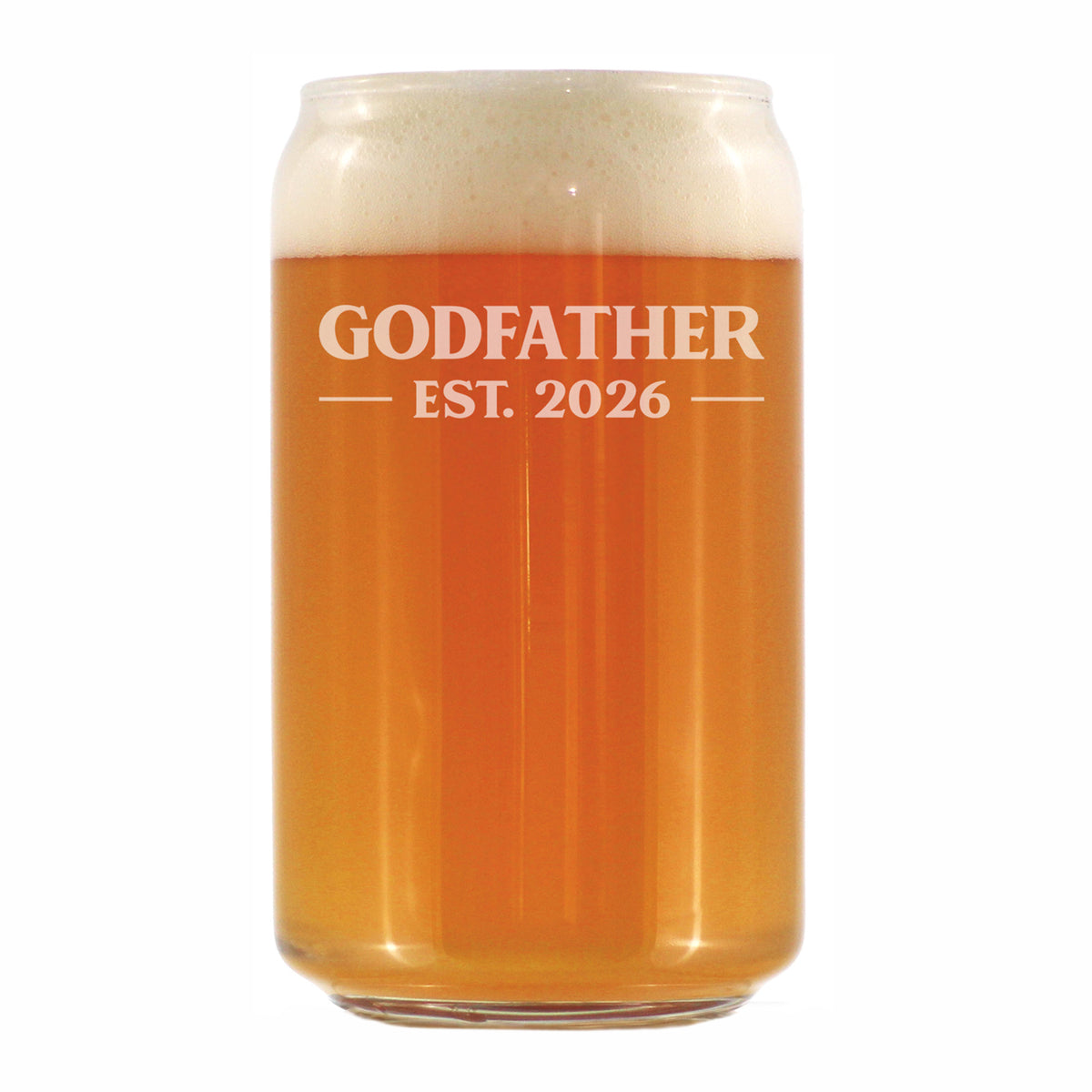 Godfather Est 2026 - Engraved Beer Can Glass - New Godfather Gift for First Time Godparents - Bold Beer Can Shaped Pint Glass - 16oz
