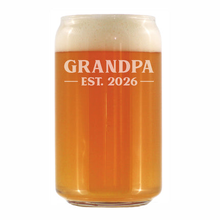 Grandpa Est 2026 - Engraved Beer Can Glass - New Grandfather Gift for First Time Grandparents - Bold Beer Can Shaped Pint Glass - 16oz