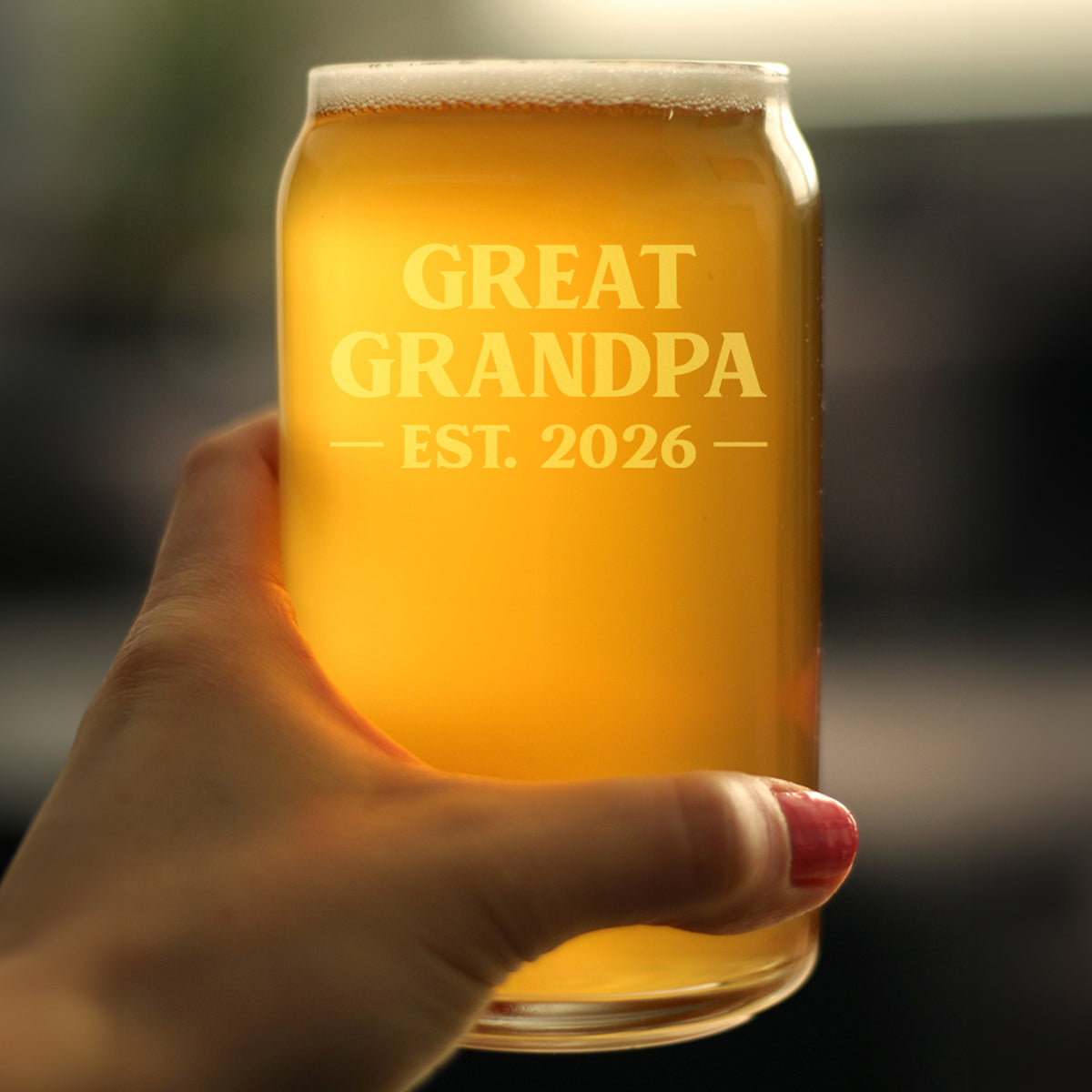 Great Grandpa Est 2026 - Engraved Beer Can Glass - New Great Grandfather Gift for First Time Great Grandparents - Bold Beer Can Shaped Pint Glass - 16oz