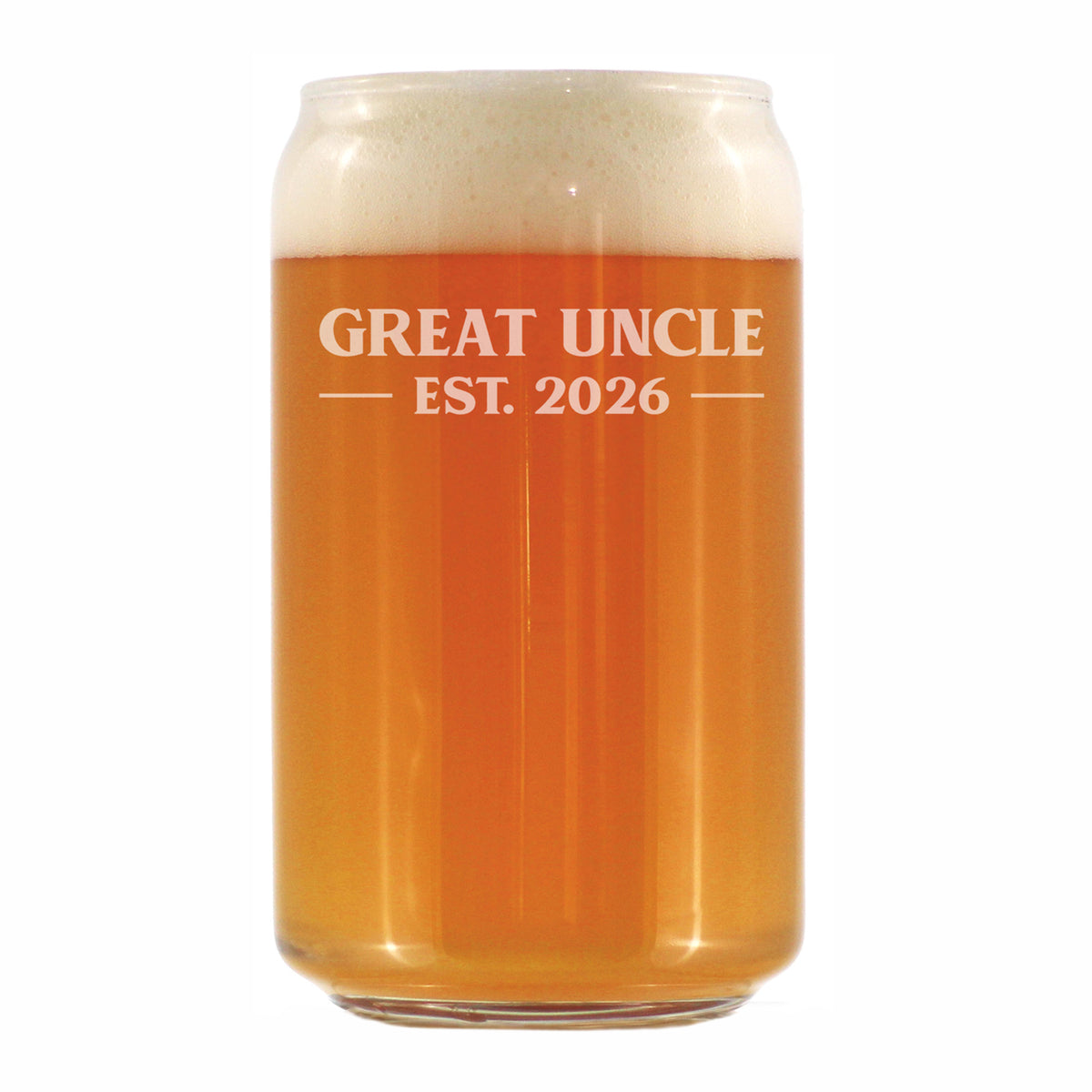 Great Uncle Est 2026 - Engraved Beer Can Glass - New Great Uncle Gift for First Time Great Uncles - Bold Beer Can Shaped Pint Glass - 16oz