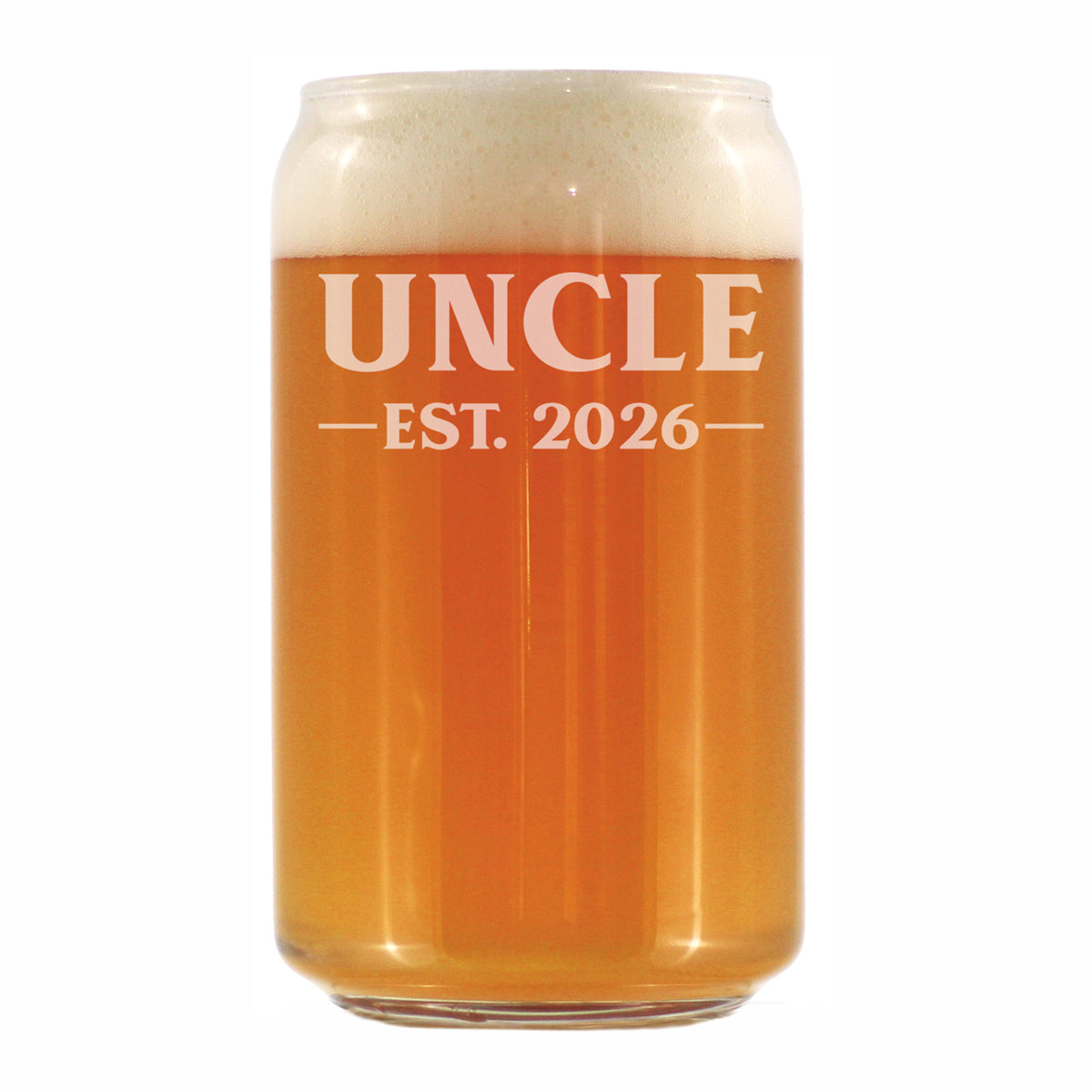 Uncle Est 2026 - Engraved Beer Can Glass - New Uncle Gift for First Time Uncles - Bold Beer Can Shaped Pint Glass - 16oz
