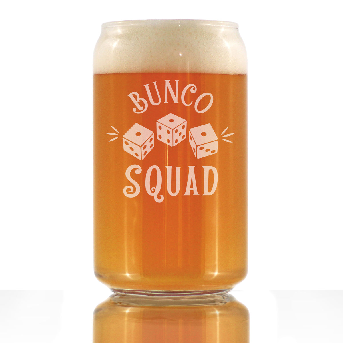 Bunco Squad Beer Can Pint Glass - Bunco Decor and Bunco Gifts for Women - 16 Oz Glasses