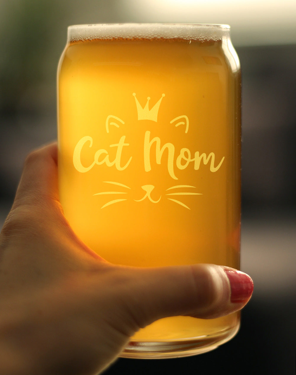 Cat Mom - Beer Can Pint Glass - Cute Gifts for Cat Lady - 16 oz Glasses