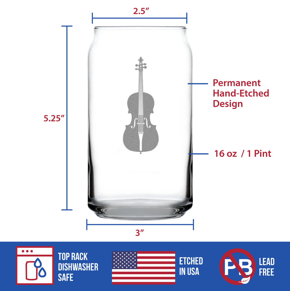 Cello - Beer Can Pint Glass - Orchestra Gifts for Cellists - 16 oz Glasses