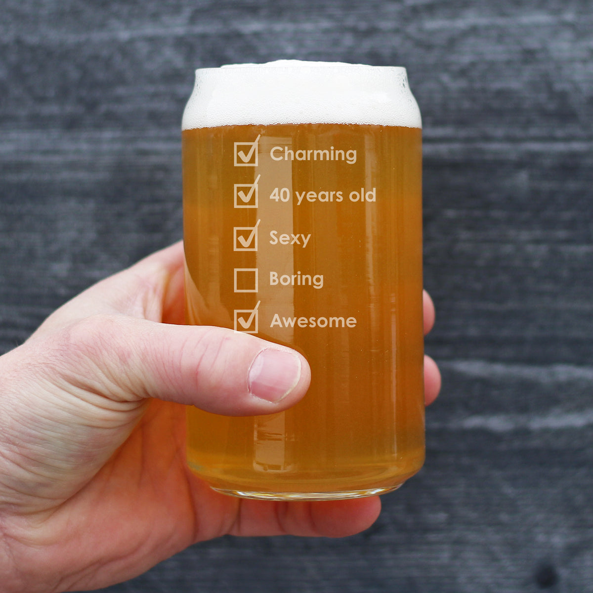 40th Birthday Checklist - Beer Can Pint Glass - Funny Bday Gifts for Women and Men Turning 40 - 16 oz Glasses