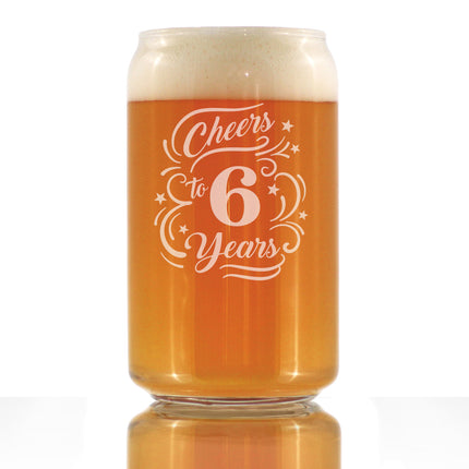 Cheers to 6 Years - Beer Can Pint Glass Gifts for Women & Men - 6th Anniversary Party Decor - 16 Oz Glasses